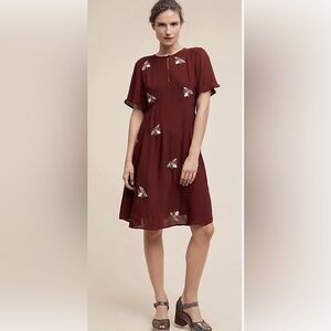 ANTHROPOLOGIE Moulinette Soeurs beaded firefly dress size 8P dainty embroidered